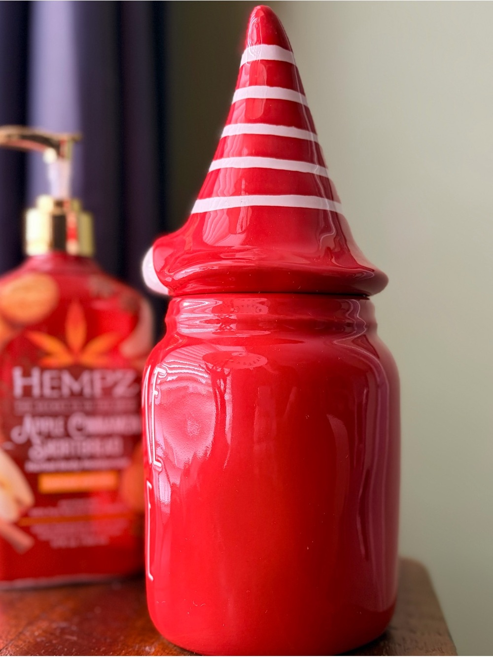 Rae Dunn Crimson Red 'Gnome Home' Ceramic Holiday Food Storage Jar with Lid - Picture 3 of 8